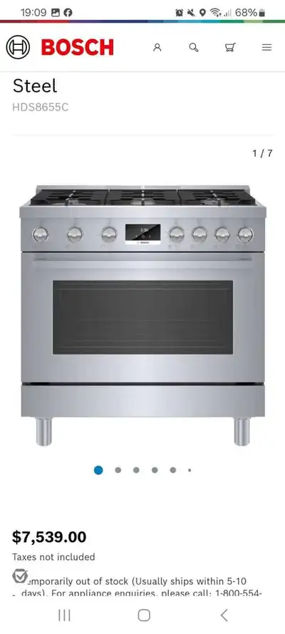 Dual fuel range 36in, View more