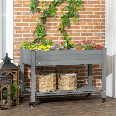 47" x 21" Raised Garden Bed Elevated Wooden Planter Box w/ Locka, View more