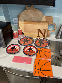 Basket ball paper plates cups napkins and straws Party Pack