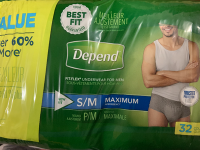I have a brand new sized S/M depend men's diapers (disposable) for sale, package quantity is 32, Ask...