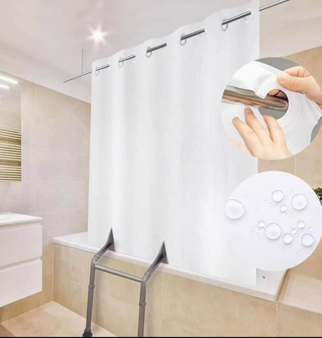 White Split Shower Curtain for Bath,Polyester Fabric Bathroom Cu in Bathwares in Kitchener / Waterloo