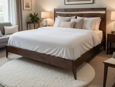 Gorgeous brand new hand made queen mid century modern style solid wood bed frame with double live ed...