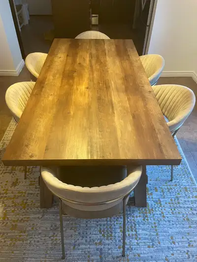 Solid Wood Dining Table with 6 Velvet Chairs, View more