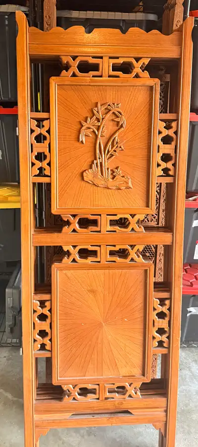 Solid Wood 4-Panel Hand-Carved Room Divider / Privacy Screen, View more