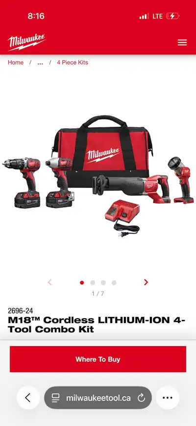 MILWAUKEE M-18 4 TOOL COMBO KIT, View more