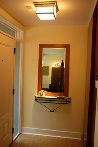 Fine Midcentury Modern Oak Bevelled Mirror 25.5 x 40 inches