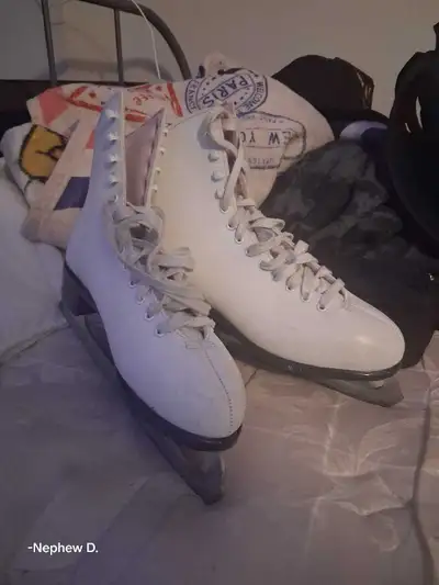 Vintage White Leather Figure Skates. , View more