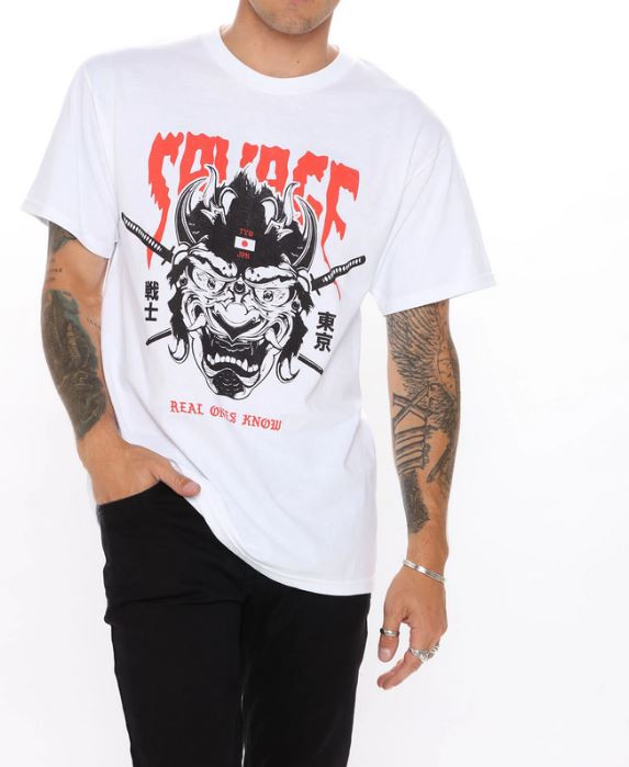 NEW Men's Fashion Nova SAVAGE Samurai White T-Shirt Size Large in Men's in City of Toronto