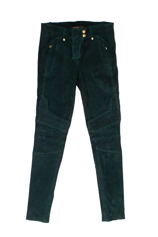 RARE Balmain X H&M green Suede Biker Pants Size US2 EUR 32 in Women's - Bottoms in Markham / York Region - Image 2