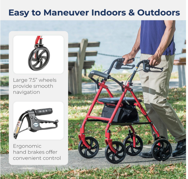 Drive Medical Four Wheel Rollator with Fold Up Removable Back in Health & Special Needs in Calgary - Image 3