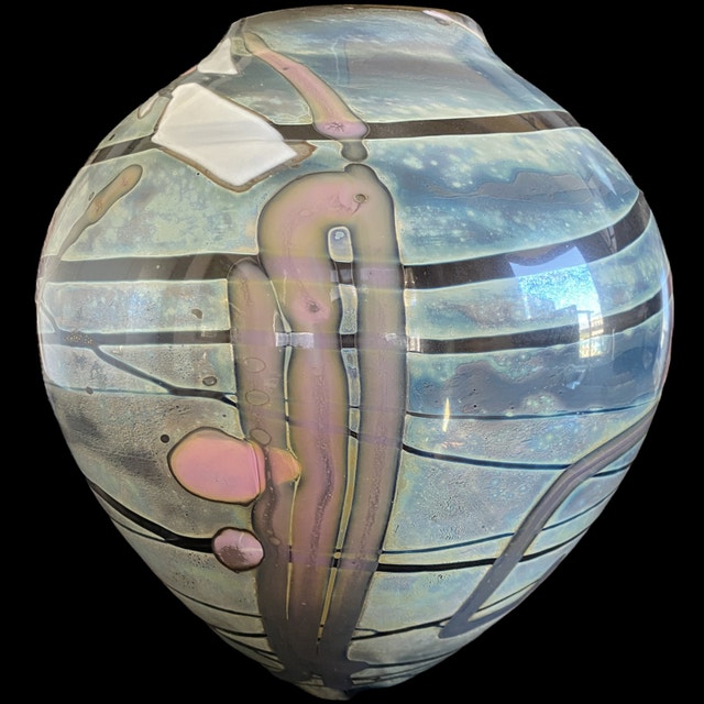 1988 MARGARET MOHR Signed Marquetry Glass Vase Arts & Collectibles