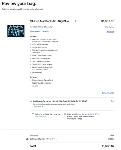 2025 MacBook Air M4 - 256GB storage 16GB RAM, View more