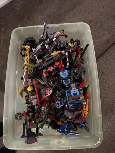 Lego Ninjago - random Bulk lot - 3 containers: container 1 - green tub filled with ninjago sets cont...