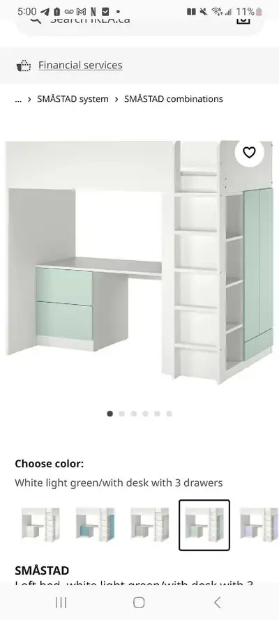 White Ikea loft bed with wardrobe, View more