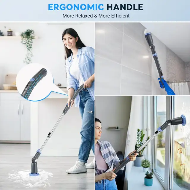 Electric Spin Scrubber Cordless with 3 Adjustable Angle 2 Speeds