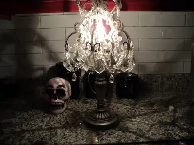 22" SILVER + CRYSTAL LAMP - very ornate! CALLS ONLY PLEASE!, View more