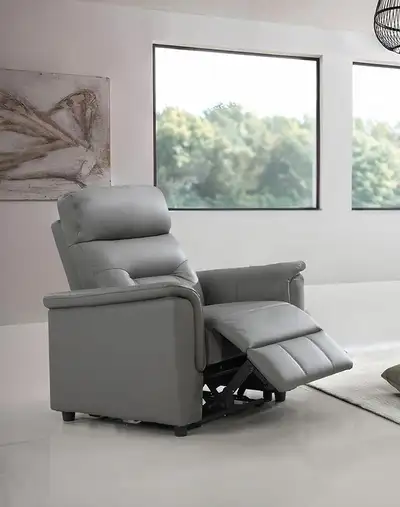 Power Recliner Chair with USB Charger Light Grey Leather Match:, View more