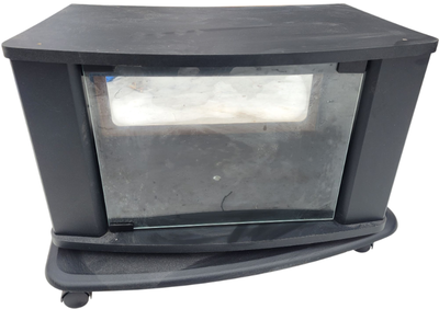 Small black wooden tv stand on wheels. Livingroom furniture., View more