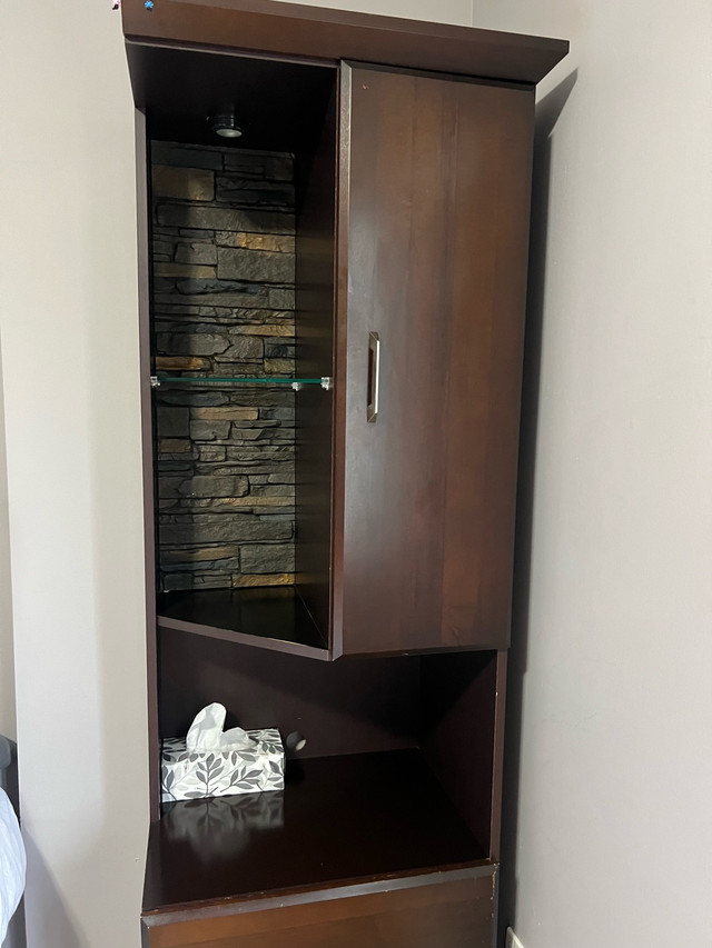 Dark Brown Wooden Corner Cabinet with Shelves and Drawers in Bookcases & Shelving Units in City of Toronto
