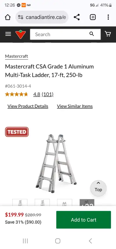 For sale a used Mastercraft CSA Grade 1 Aluminum Multi-Task Ladder, 17-ft, 250-lb. First $125 cash F...