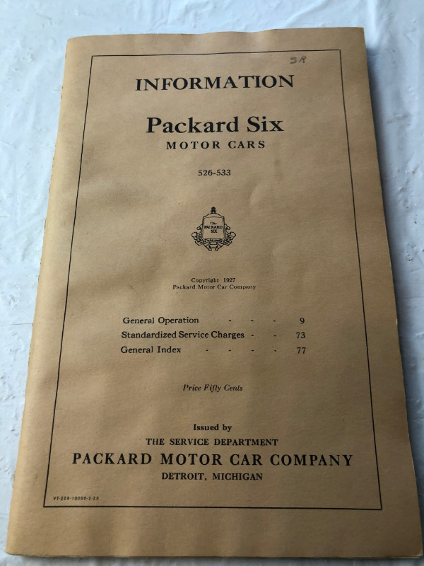 1927 PACKARD SIX MOTOR CARS OWNERS INFORMATION MANUAL #M0819 in Arts & Collectibles in Edmonton