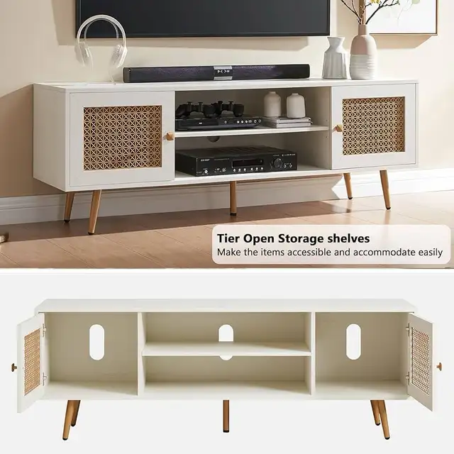 65" Mid Century Modern White TV Stand with Metal Decoration, Woo in TV Tables & Entertainment Units in Markham / York Region - Image 7