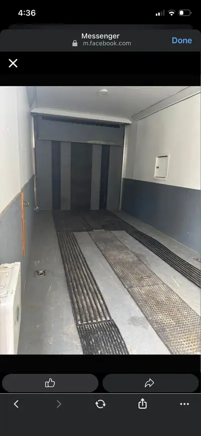 Drive in drive out, man door. Track mats and ski guides. Will easily fit four 137" machines. Selling...