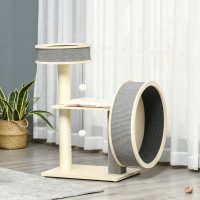 35.8" Cat Tree Kitty Tower with Scratching Posts Running Wheel C