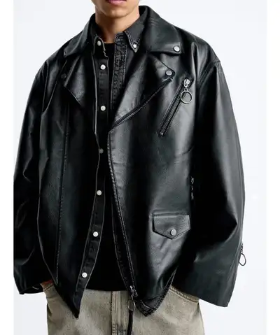Zara 100% vrai cuir leather coat men man blazer jacket manteau, View more