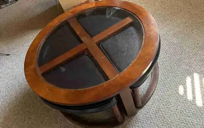 Glass Top Coffee Table with 4 Storage Ottomans, View more