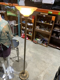 Vintage Art Deco Brass Torchiere Floor Lamp - Frosted Glass Calgary Alberta Preview