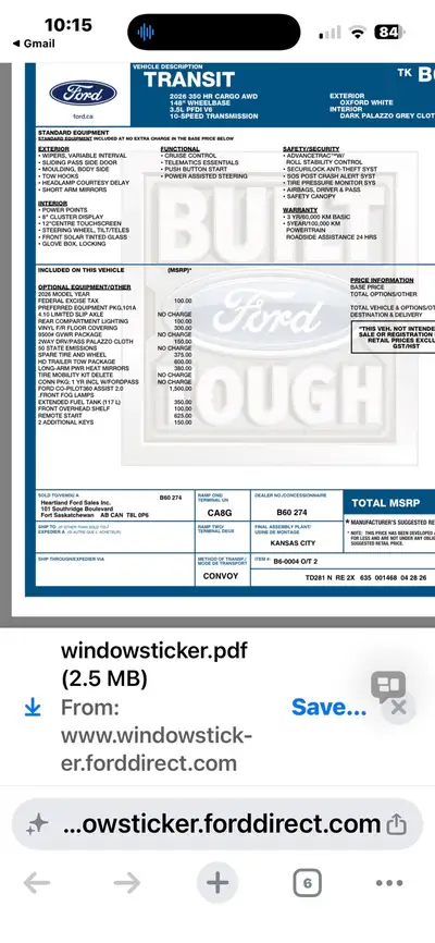 This is a brand-new vehicle. I just bought this 3.5L PFDi V6 transit T350 high roof van XL last week...