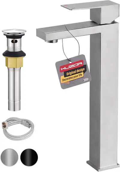 KUZOR 1PC Vessel Sink Faucet Brass 304 Stainless Steel, Tall Bat, View more