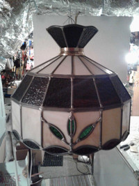 Tiffany  copper foil stained glass hanging lamp. 