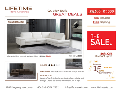 Genuine Top Grain leather sectional sofa and chaise, View more