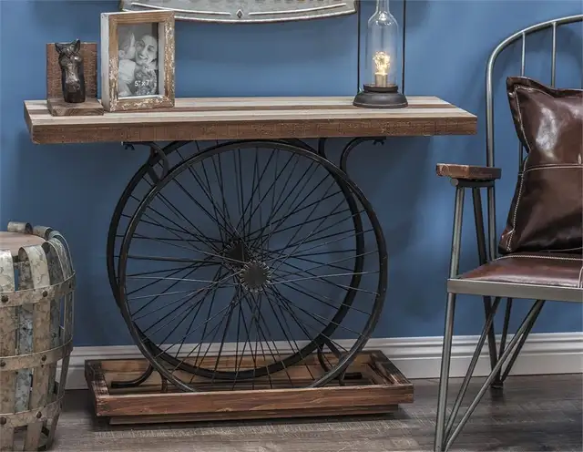 Deco 79 Wood Bike Wide Slatted Top Console Table with Dual Wheel in Other Tables in City of Toronto - Image 4