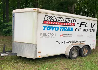 Dual Axle trailer with side door and two swing doors at rear Made by Kargo Max, Tilbury, ON 7' x 16'...