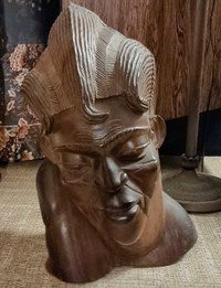 Mid Century Modern Wood Carved Bust.
