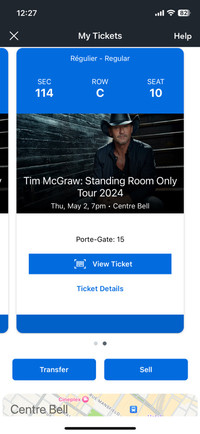 Two Tim McGraw concert tickets 