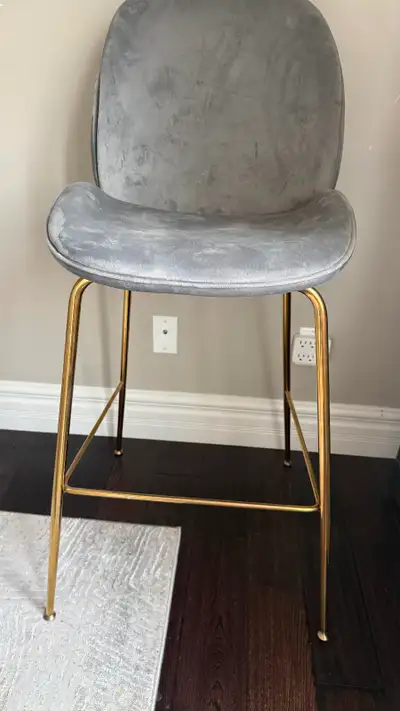 Tall Velvet Chair / Bar Stool – Grey & Gold, View more