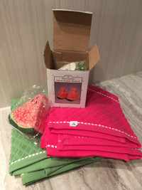 KITCHEN SET - NEW - WATERMELON SALT AND PEPPER SHAKERS / TOWELS