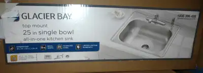 Glacier Bay top mount 25" single bowl all in one kitchen sink, View more