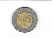 République Dominicaine. Pièce de monnaie 10 Pesos.