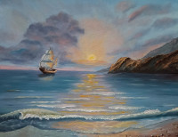 Painting "Sailboat". " Handmade, canvas, oil.