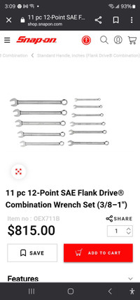 Snap-on Combination Set 3/8"-1"
