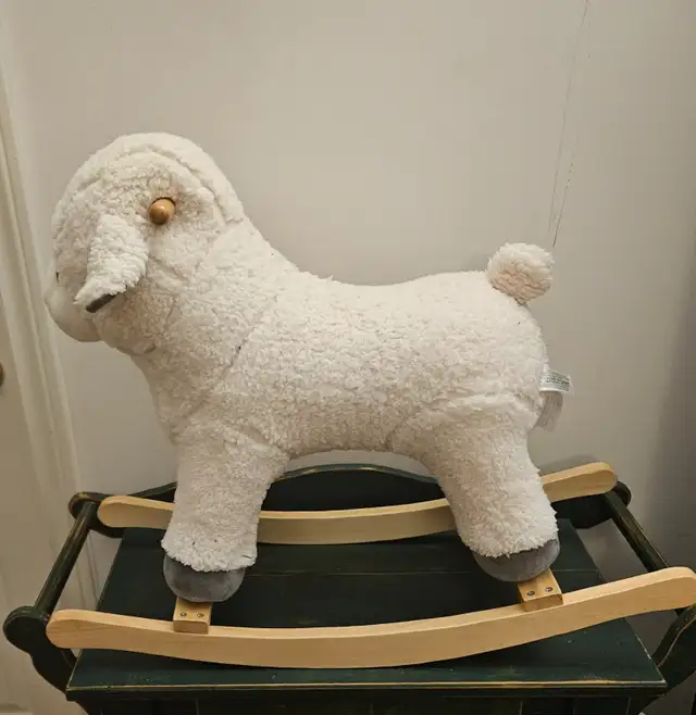 BABY LAMB ROCKER WITH WOODEN BASE STUFFED ANIMAL NURSERY, CREAM in Toys in City of Toronto - Image 5