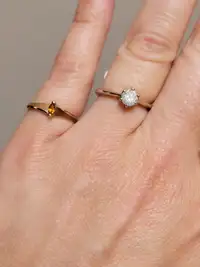 Vintage Gold Rings - Solitaire diamond engagement ring & citrine