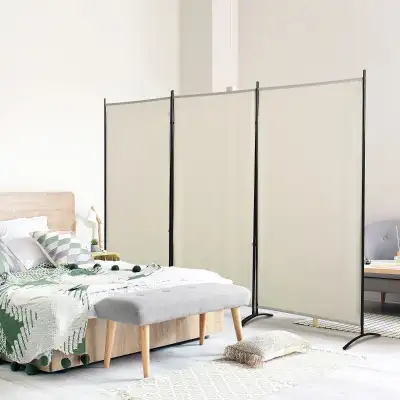  3 Panel 6' Room Divider, Double Hinged Folding Wall Divider, View more