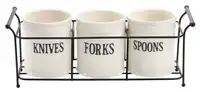 3-Piece White Ceramic Silverware Caddy with Rack - New in box 