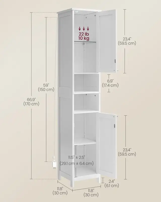 VASAGLE Tall Bathroom Cabinet with Lights, Slim Bathroom Storage in Bathwares in Markham / York Region - Image 8